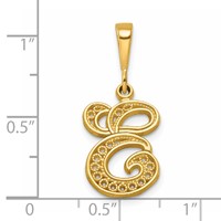 14K Yellow Gold Polished Script Filigree Letter E Initial Pendant view 4