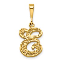 14K Yellow Gold Polished Script Filigree Letter E Initial Pendant view 1