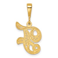 14K Yellow Gold Polished Script Filigree Letter F Initial Pendant view 3