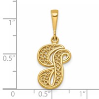 14K Yellow Gold Polished Script Filigree Letter G Initial Pendant view 4