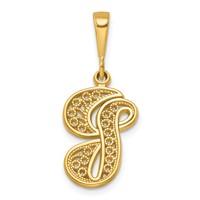 14K Yellow Gold Polished Script Filigree Letter G Initial Pendant view 1