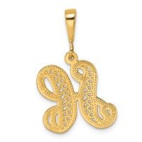 14K Yellow Gold Polished Script Filigree Letter H Initial Pendant view 3