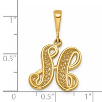 14K Yellow Gold Polished Script Filigree Letter H Initial Pendant view 4