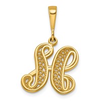 14K Yellow Gold Polished Script Filigree Letter H Initial Pendant view 1