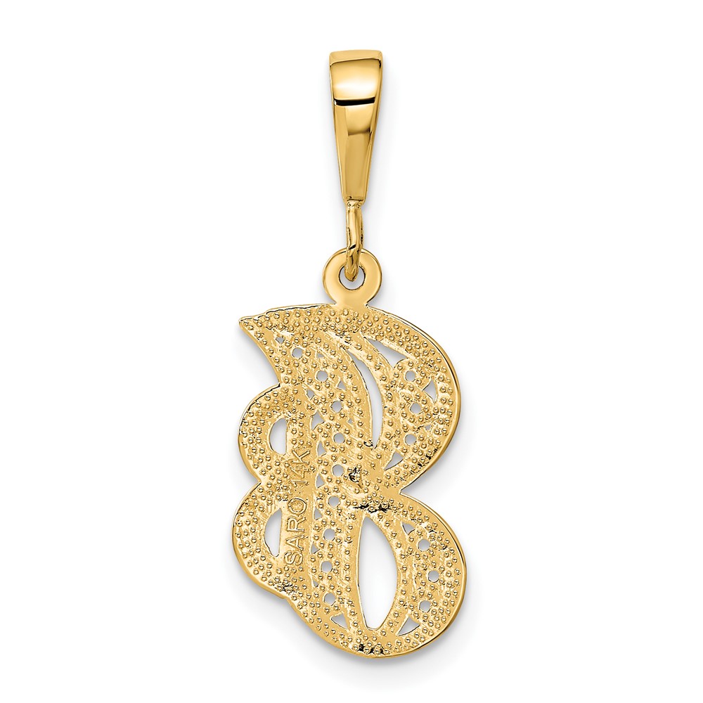14KY Polished Script Filigree Letter J Initial Pendant (C569J)