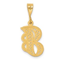14K Yellow Gold Polished Script Filigree Letter J Initial Pendant view 3