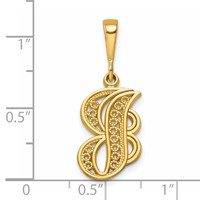 14K Yellow Gold Polished Script Filigree Letter J Initial Pendant view 4
