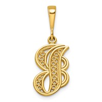 14K Yellow Gold Polished Script Filigree Letter J Initial Pendant view 1