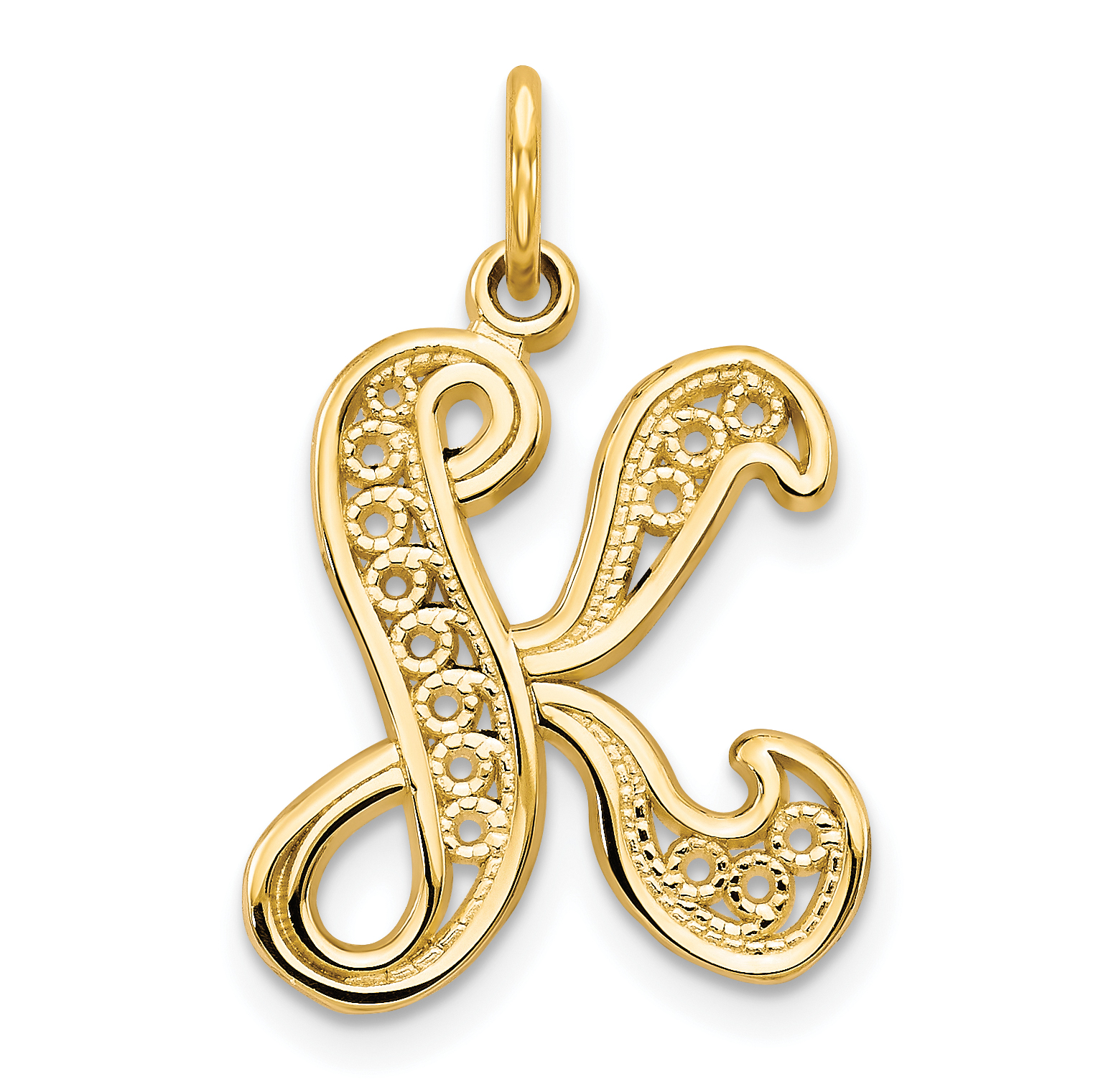 14K Yellow Gold Letter K Initial Cursive DC Pendant Necklace (22