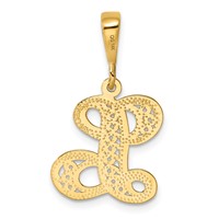 14K Yellow Gold Polished Script Filigree Letter L Initial Pendant view 3