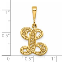 14K Yellow Gold Polished Script Filigree Letter L Initial Pendant view 4