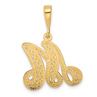 14KY Polished Script Filigree Letter M Initial Pendant view 3