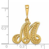 14KY Polished Script Filigree Letter M Initial Pendant view 4