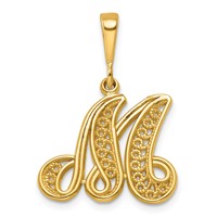 14KY Polished Script Filigree Letter M Initial Pendant view 1