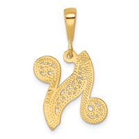 14K Yellow Gold Polished Script Filigree Letter N Initial Pendant view 3