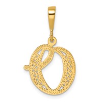 14KY Polished Script Filigree Letter O Initial Pendant view 3