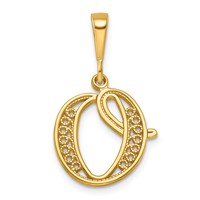 14KY Polished Script Filigree Letter O Initial Pendant view 1
