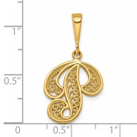 14K Yellow Gold Polished Script Filigree Letter P Initial Pendant view 4