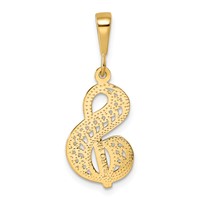 14KY Polished Script Filigree Letter S Initial Pendant view 3