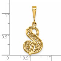 14KY Polished Script Filigree Letter S Initial Pendant view 4