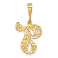 14K Yellow Gold Polished Script Filigree Letter T Initial Pendant view 3
