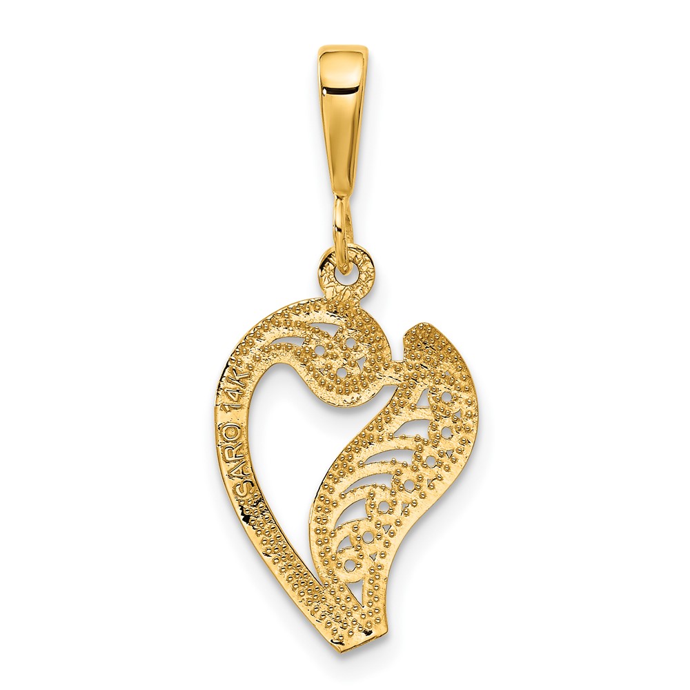 14KY Polished Script Filigree Letter V Initial Pendant (C569V)