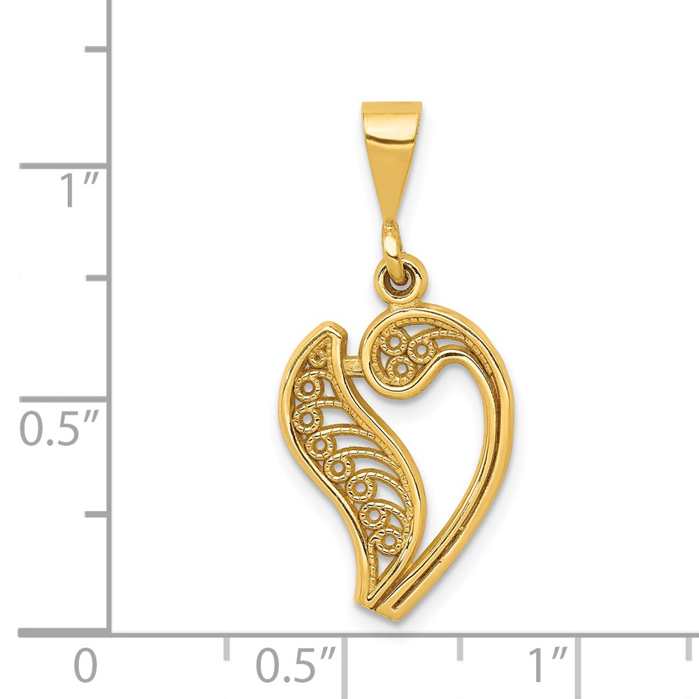 14KY Polished Script Filigree Letter V Initial Pendant (C569V)