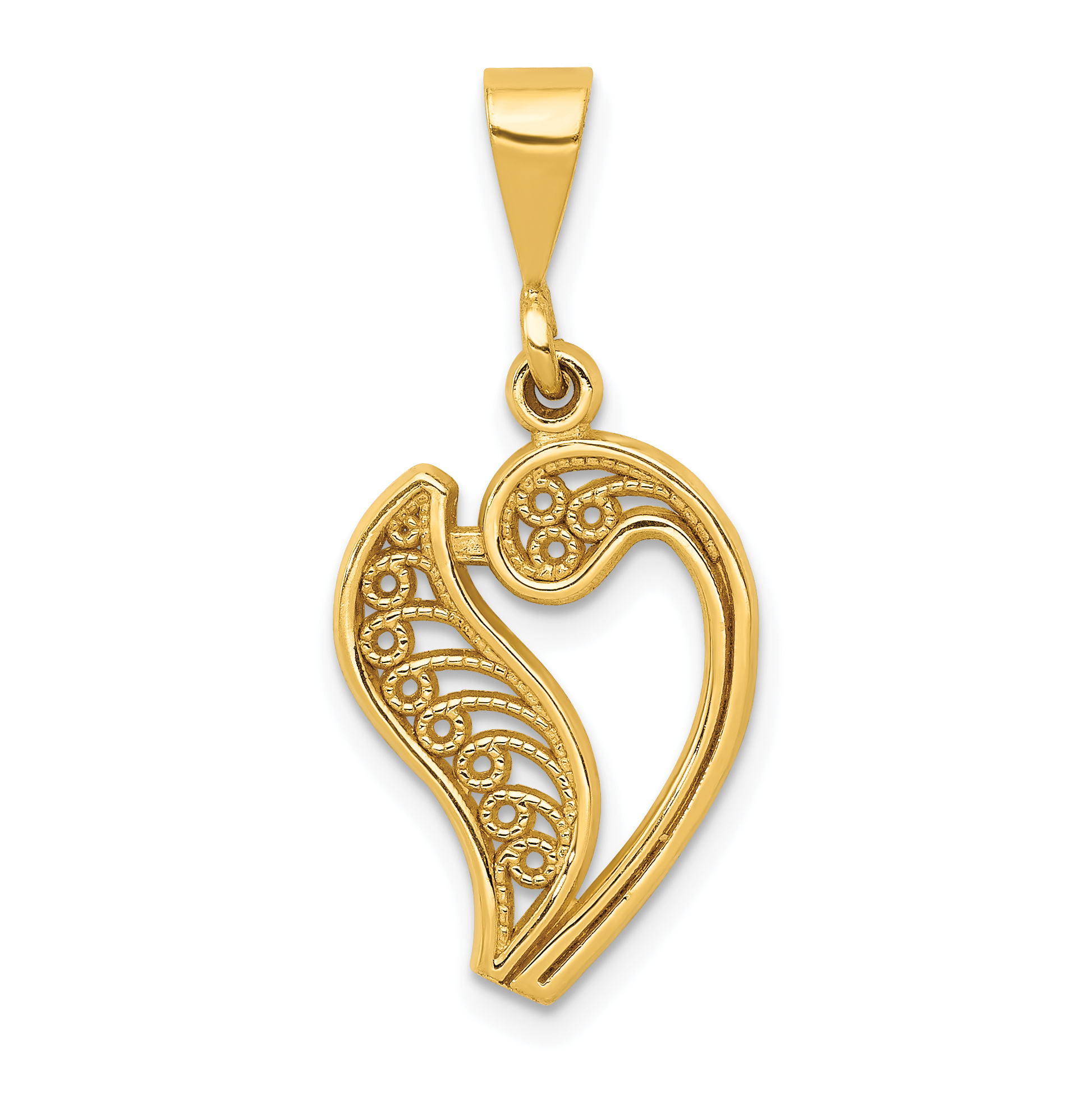 14KY Polished Script Filigree Letter V Initial Pendant (C569V)