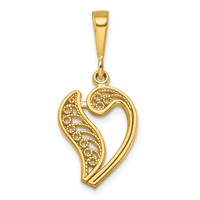 14K Yellow Gold Polished Script Filigree Letter V Initial Pendant view 1