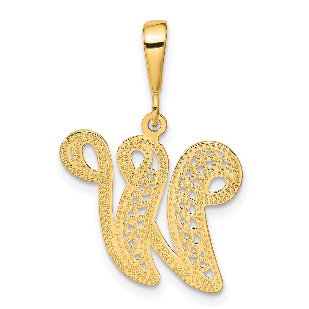 14KY Polished Script Filigree Letter W Initial Pendant (C569W)