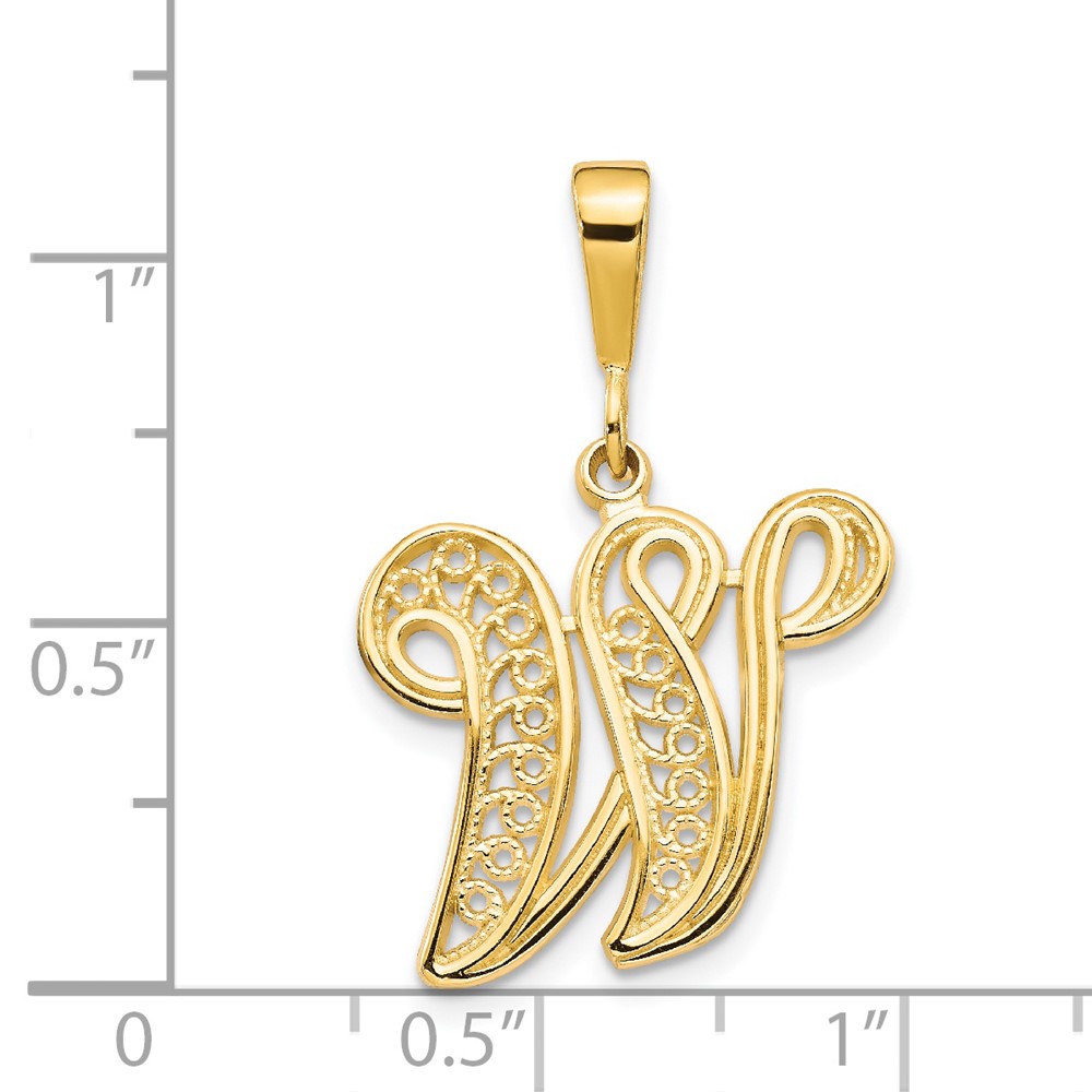 14KY Polished Script Filigree Letter W Initial Pendant (C569W)