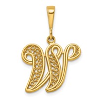 14K Yellow Gold Polished Script Filigree Letter W Initial Pendant view 1
