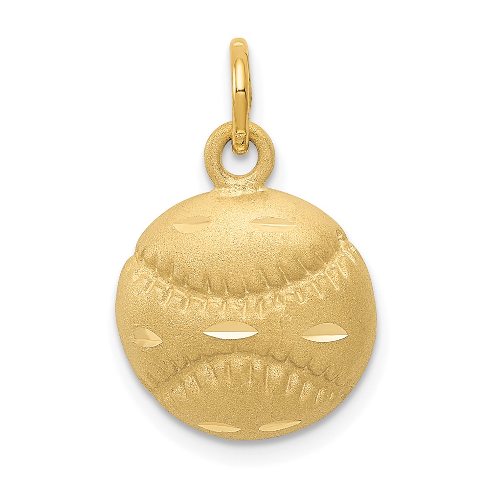14K Yellow Gold Satin Diamond-cut Baseball Charm