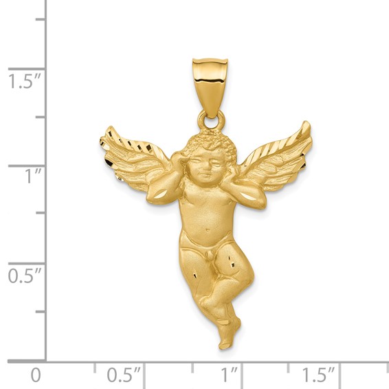 14K Satin Diamond-cut Angel Pendant