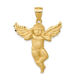 14K Satin Diamond-cut Angel Pendant