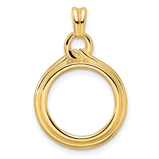 14ky Polished Loop & Knot Prong Coin Bezel Pendant                    