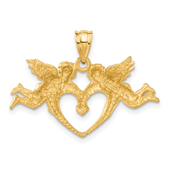 14k Satin Diamond-cut Angels with Heart Pendant