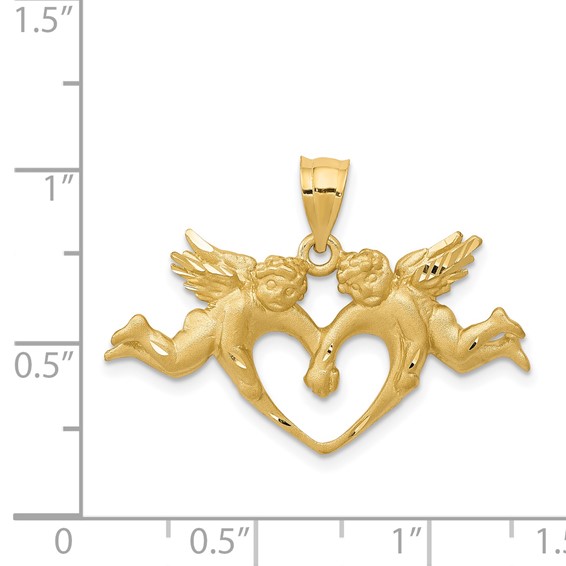 14k Satin Diamond-cut Angels with Heart Pendant