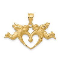 14K Yellow Gold Satin Diamond-cut Angels Pendant with Heart view 1
