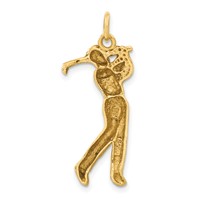 14K Yellow Gold Satin Diamond-cut Male Golfer Charm view 3