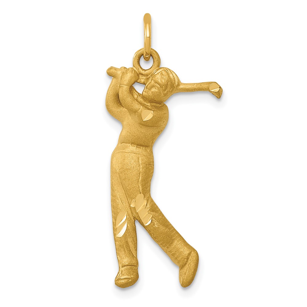 14K Yellow Gold Satin Diamond-cut Male Golfer Charm