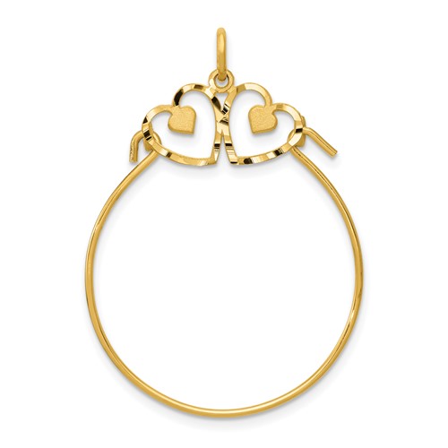 14K Yellow Gold Diamond-cut Heart Charm Holder Pendant