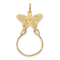 14K Yellow Gold Filigree Butterfly Charm Holder Pendant view 3