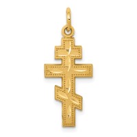 14K Yellow Gold Satin and Textured Diamond-cut Eastern Orthodox Cross Charm view 1