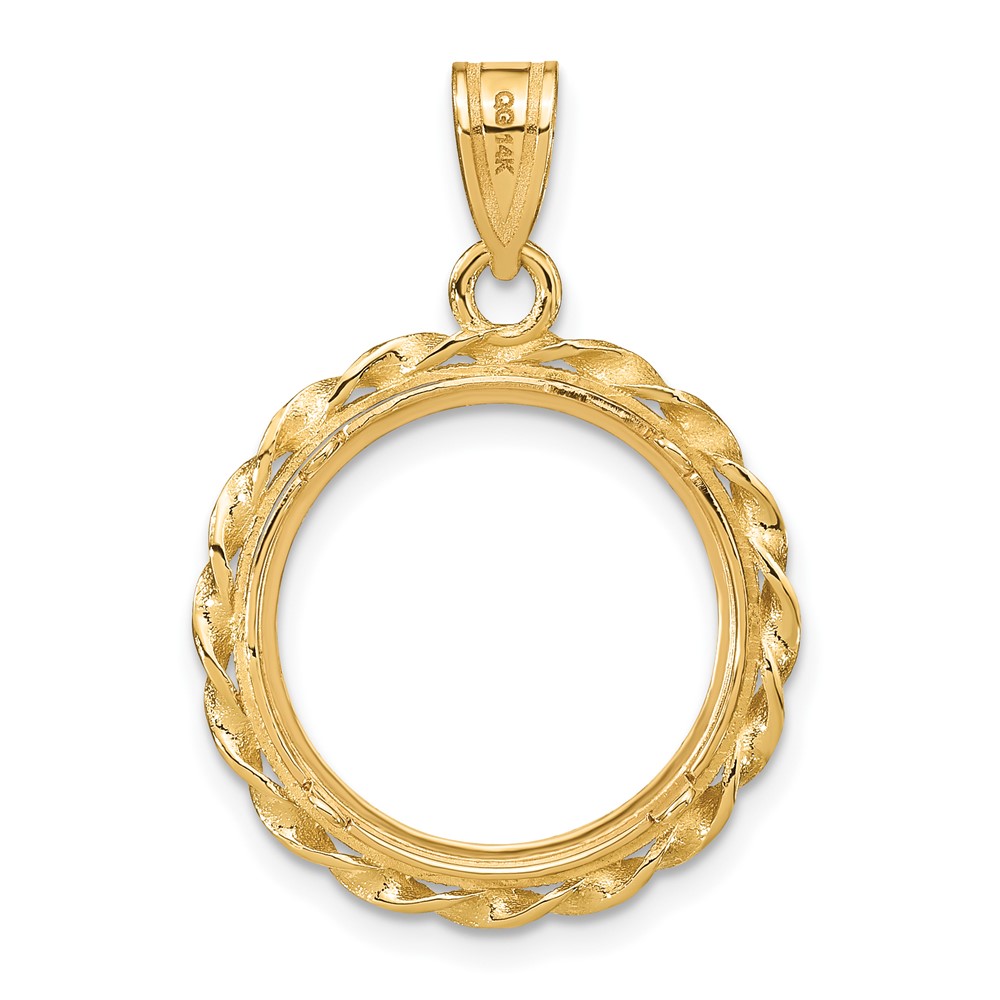 Wideband Distinguished Coin Jewelry 14k Polished Diamond-cut and Wide Twisted Wire 16.5mm Prong Coin Bezel Pendant (C8181/16.5)
