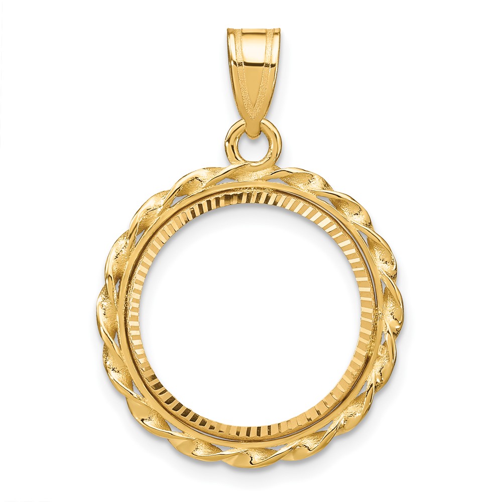 Wideband Distinguished Coin Jewelry 14k Polished Diamond-cut and Wide Twisted Wire 16.5mm Prong Coin Bezel Pendant (C8181/16.5)
