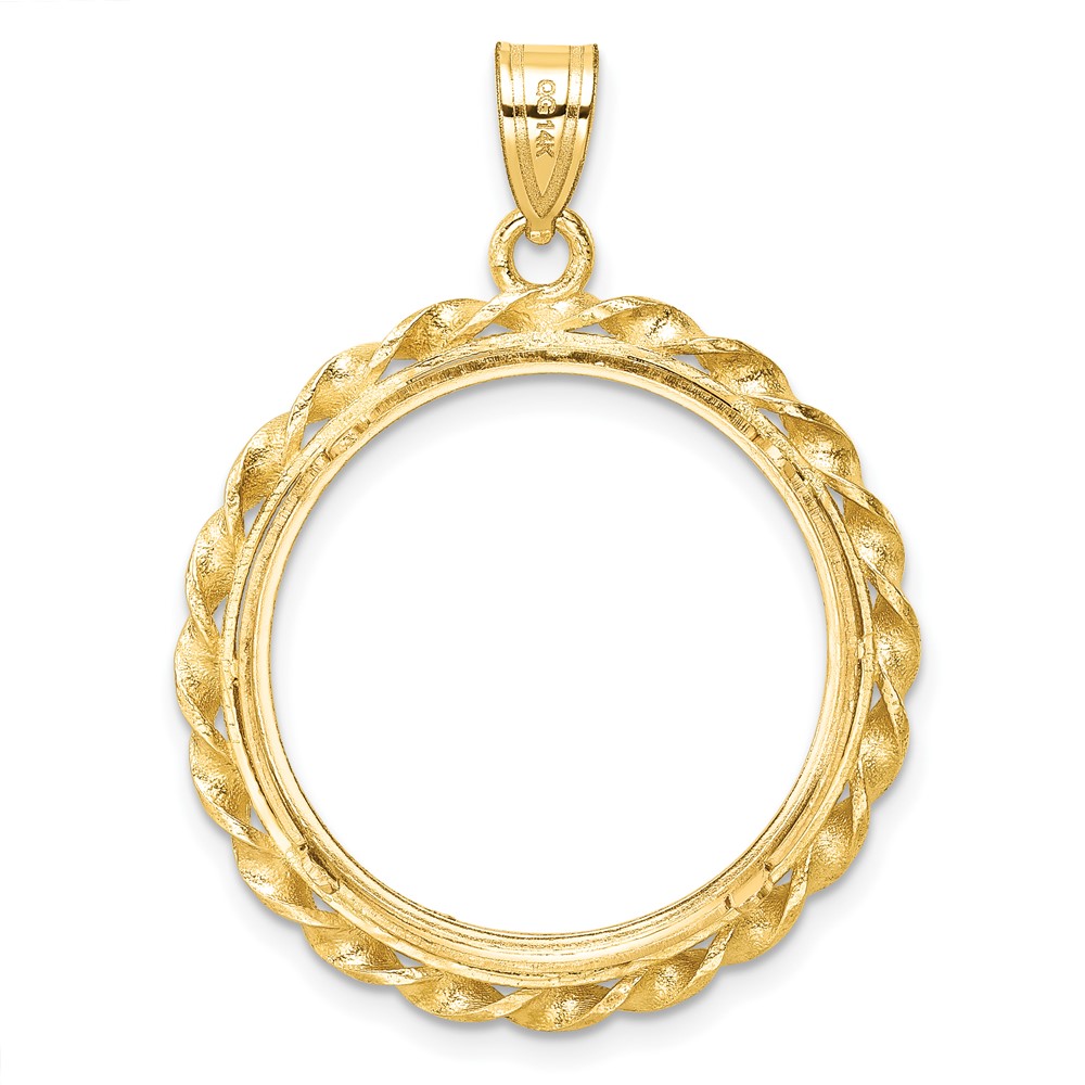 Wideband Distinguished Coin Jewelry 14k Polished Diamond-cut and Wide Twisted Wire 22.0mm Prong Coin Bezel Pendant (C8181/22.0)