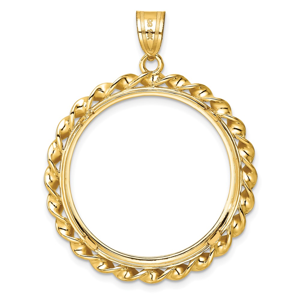 Wideband Distinguished Coin Jewelry 14k Polished Diamond-cut and Wide Twisted Wire 27.0mm Prong Coin Bezel Pendant (C8181/27.0)