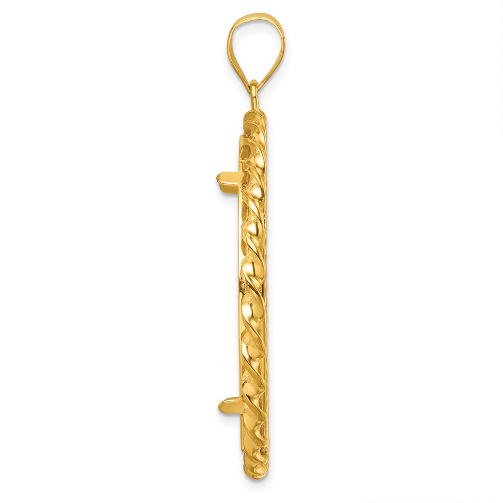Wideband Distinguished Coin Jewelry 14k Polished Diamond-cut and Wide Twisted Wire 32.7mm Prong Coin Bezel Pendant (C8181/32.7)