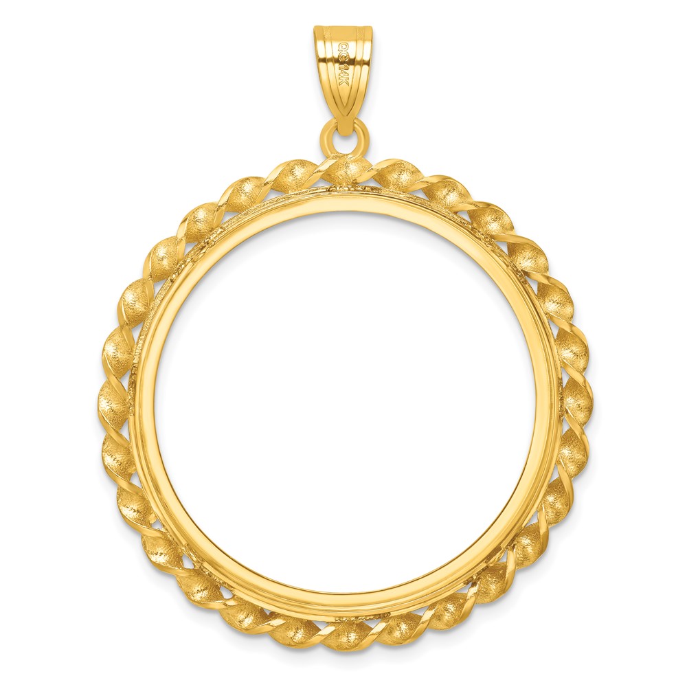 Wideband Distinguished Coin Jewelry 14k Polished Diamond-cut and Wide Twisted Wire 32.7mm Prong Coin Bezel Pendant (C8181/32.7)